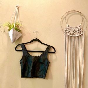 Black leather crop top.